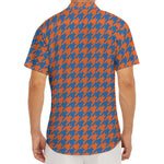 Orange And Blue Houndstooth Print Men's Deep V-Neck Shirt