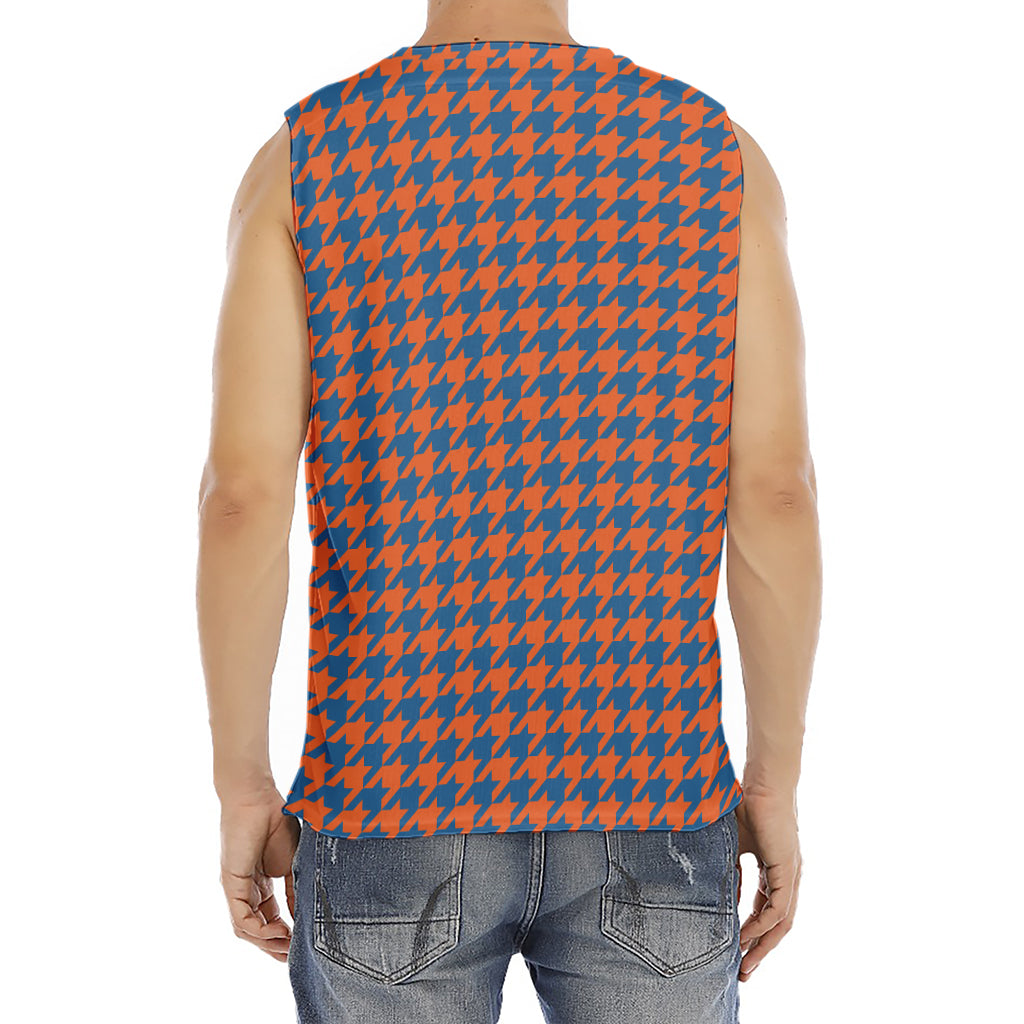 Orange And Blue Houndstooth Print Men's Fitness Tank Top
