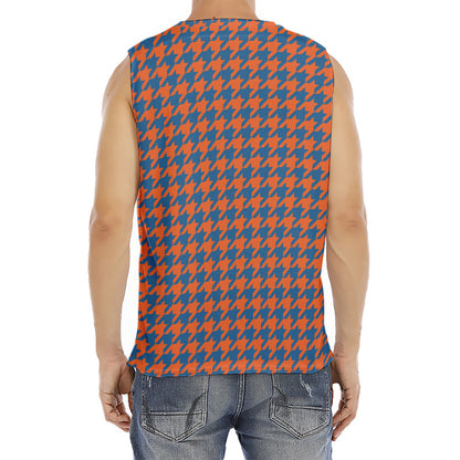 Orange And Blue Houndstooth Print Men's Fitness Tank Top