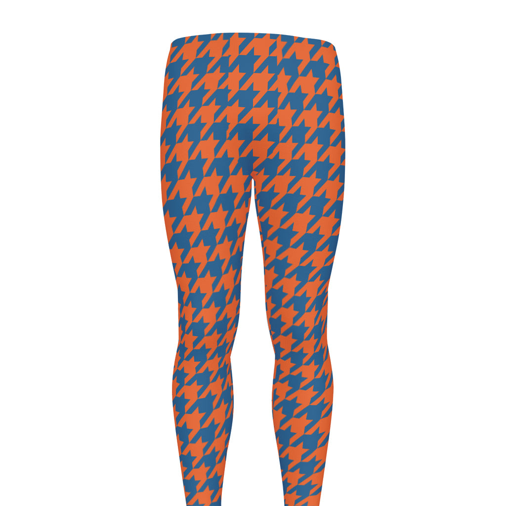 Orange And Blue Houndstooth Print Men's leggings