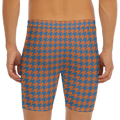 Orange And Blue Houndstooth Print Men's Long Boxer Briefs