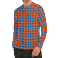 Orange And Blue Houndstooth Print Men's Long Sleeve Rash Guard