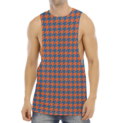 Orange And Blue Houndstooth Print Men's Muscle Tank Top