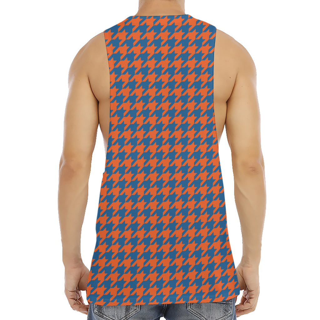 Orange And Blue Houndstooth Print Men's Muscle Tank Top