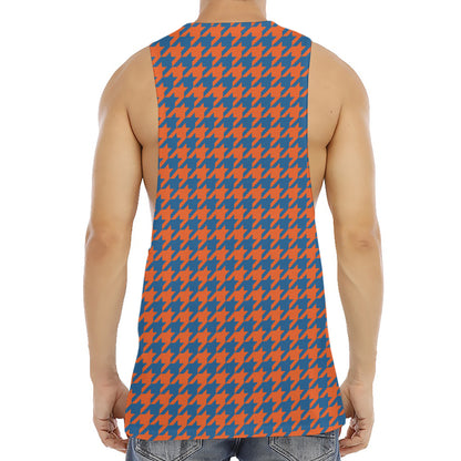 Orange And Blue Houndstooth Print Men's Muscle Tank Top