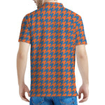 Orange And Blue Houndstooth Print Men's Polo Shirt