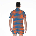 Orange And Blue Houndstooth Print Men's Rompers