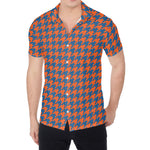 Orange And Blue Houndstooth Print Men's Shirt