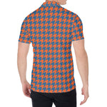 Orange And Blue Houndstooth Print Men's Shirt