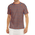Orange And Blue Houndstooth Print Men's Short Sleeve Rash Guard