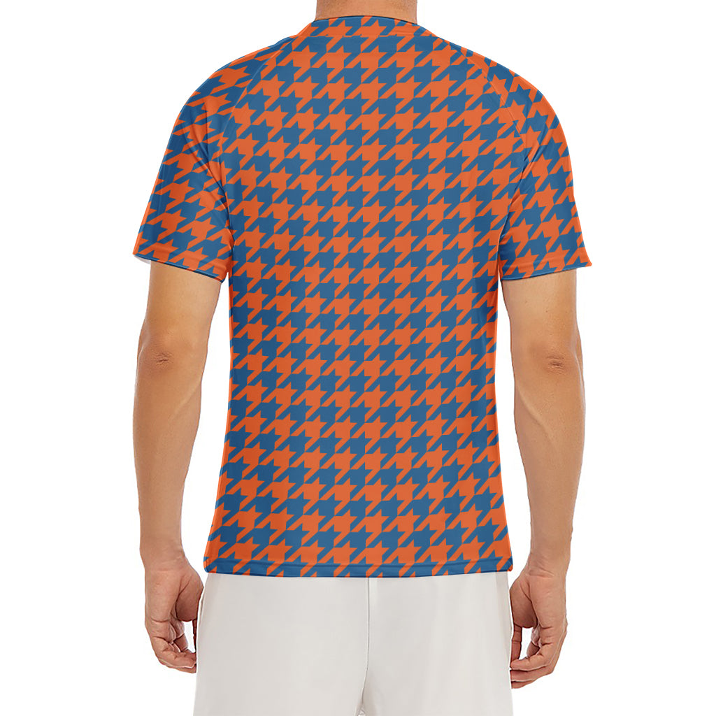 Orange And Blue Houndstooth Print Men's Short Sleeve Rash Guard