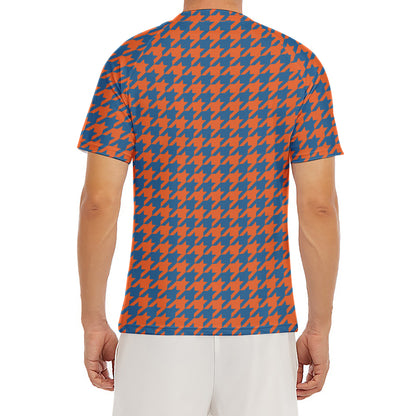 Orange And Blue Houndstooth Print Men's Short Sleeve Rash Guard