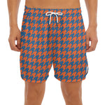 Orange And Blue Houndstooth Print Men's Split Running Shorts