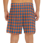 Orange And Blue Houndstooth Print Men's Split Running Shorts