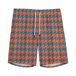 Orange And Blue Houndstooth Print Men's Sports Shorts
