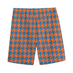 Orange And Blue Houndstooth Print Men's Sports Shorts