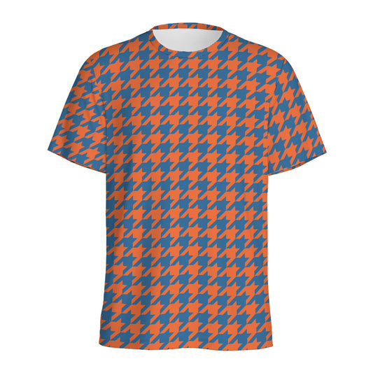 Orange And Blue Houndstooth Print Men's Sports T-Shirt