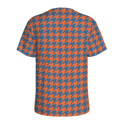 Orange And Blue Houndstooth Print Men's Sports T-Shirt