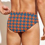 Orange And Blue Houndstooth Print Men's Swim Briefs