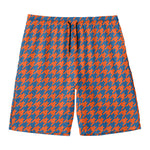 Orange And Blue Houndstooth Print Men's Swim Trunks