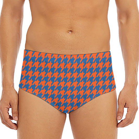 Orange And Blue Houndstooth Print Men's Triangle Swim Briefs
