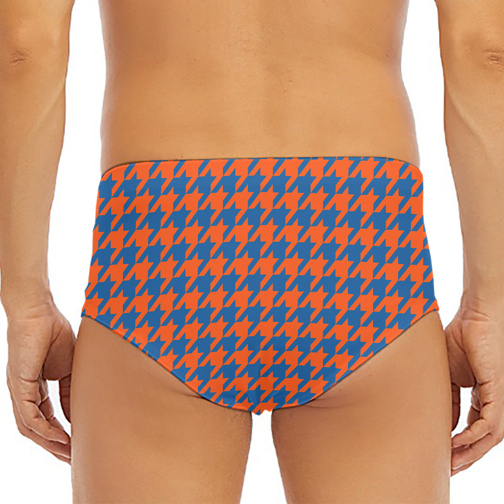 Orange And Blue Houndstooth Print Men's Triangle Swim Briefs