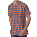 Orange And Blue Houndstooth Print Men's Velvet T-Shirt