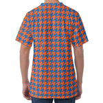 Orange And Blue Houndstooth Print Men's Velvet T-Shirt