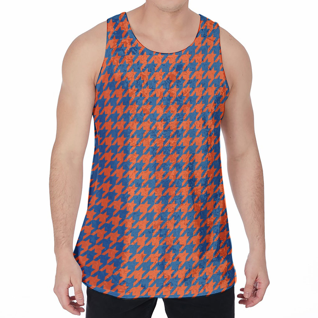 Orange And Blue Houndstooth Print Men's Velvet Tank Top