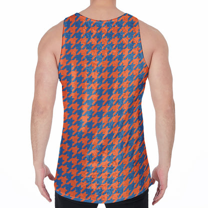 Orange And Blue Houndstooth Print Men's Velvet Tank Top