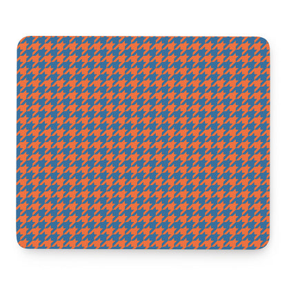 Orange And Blue Houndstooth Print Mouse Pad