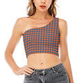 Orange And Blue Houndstooth Print One Shoulder Crop Top
