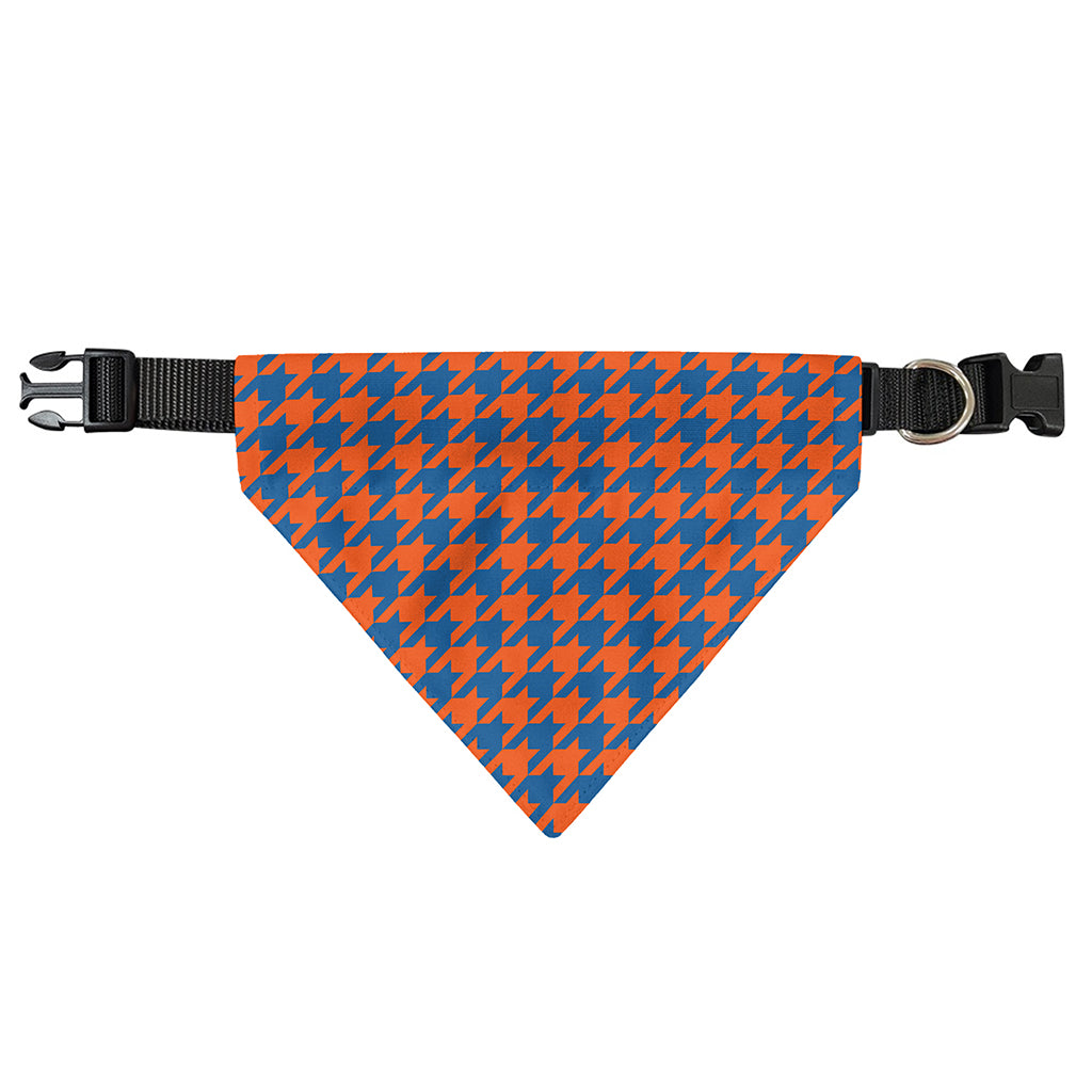 Orange And Blue Houndstooth Print Over The Collar Dog Bandana