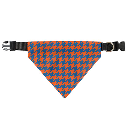 Orange And Blue Houndstooth Print Over The Collar Dog Bandana