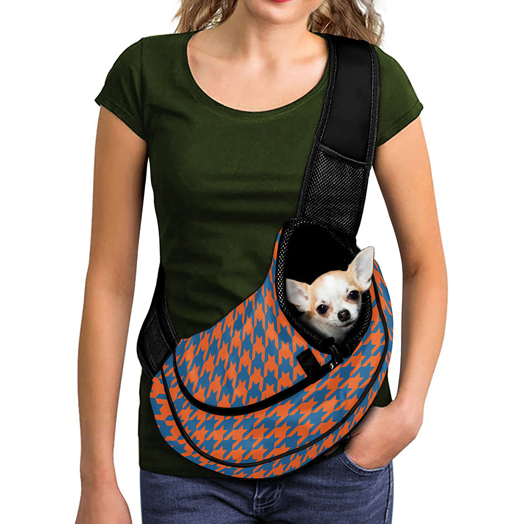 Orange And Blue Houndstooth Print Pet Sling Carrier