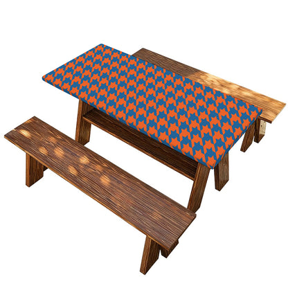 Orange And Blue Houndstooth Print Picnic Table Cover