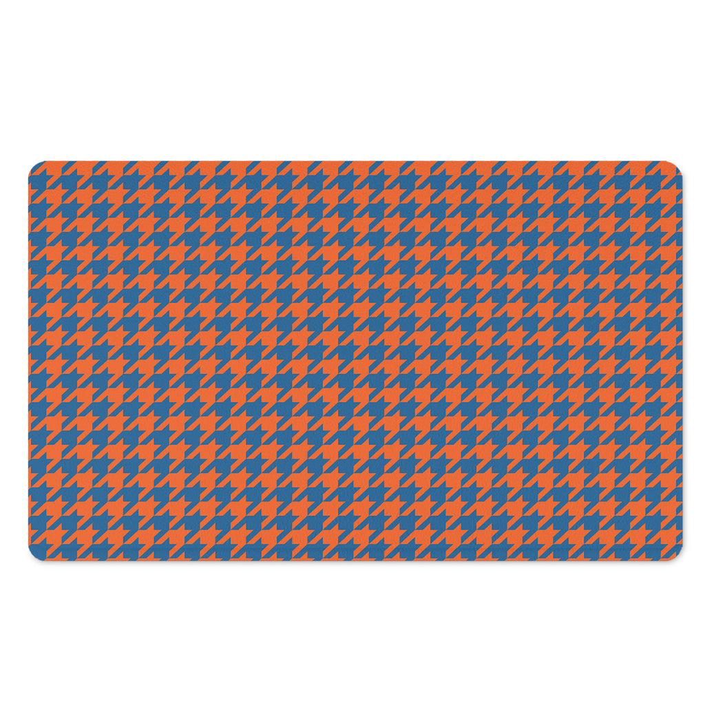 Orange And Blue Houndstooth Print Polyester Doormat
