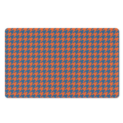 Orange And Blue Houndstooth Print Polyester Doormat
