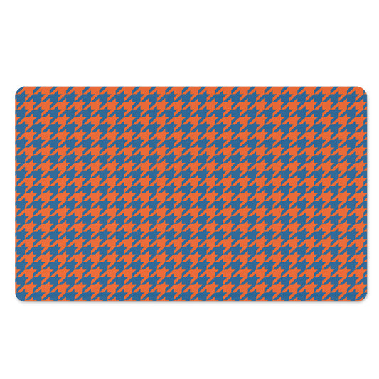 Orange And Blue Houndstooth Print Polyester Doormat