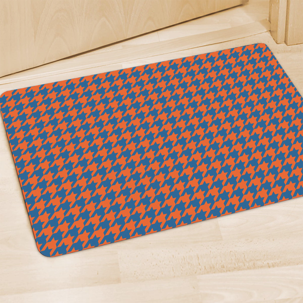 Orange And Blue Houndstooth Print Polyester Doormat