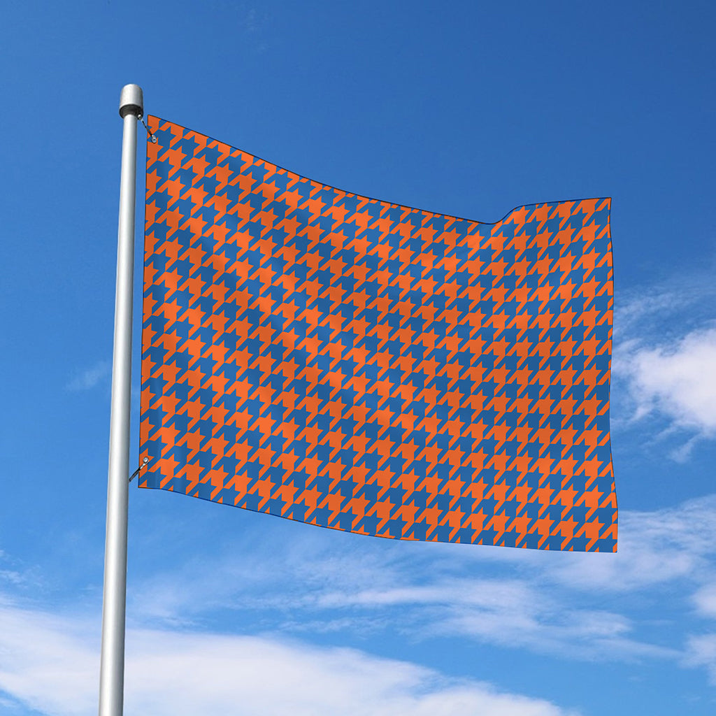 Orange And Blue Houndstooth Print Polyester Flag