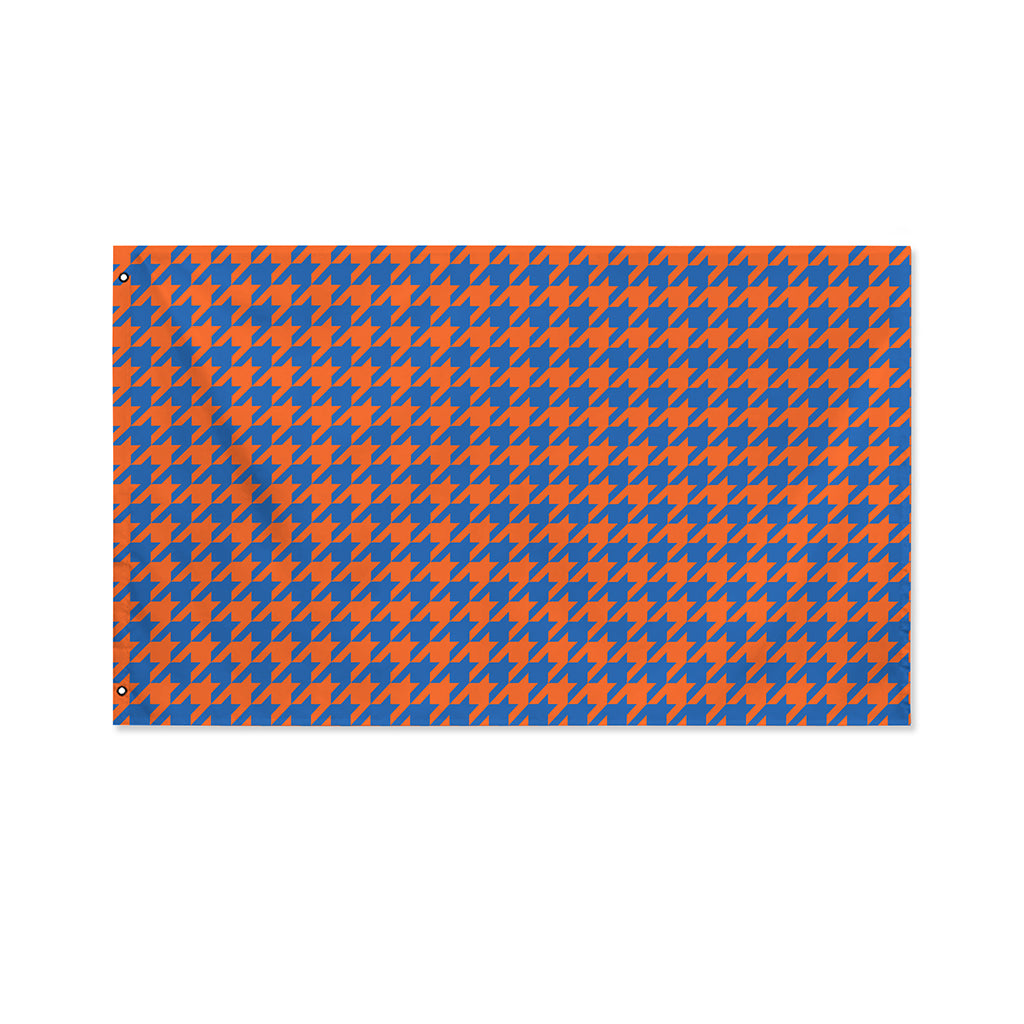 Orange And Blue Houndstooth Print Polyester Flag