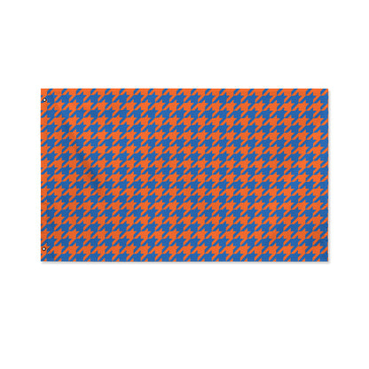 Orange And Blue Houndstooth Print Polyester Flag