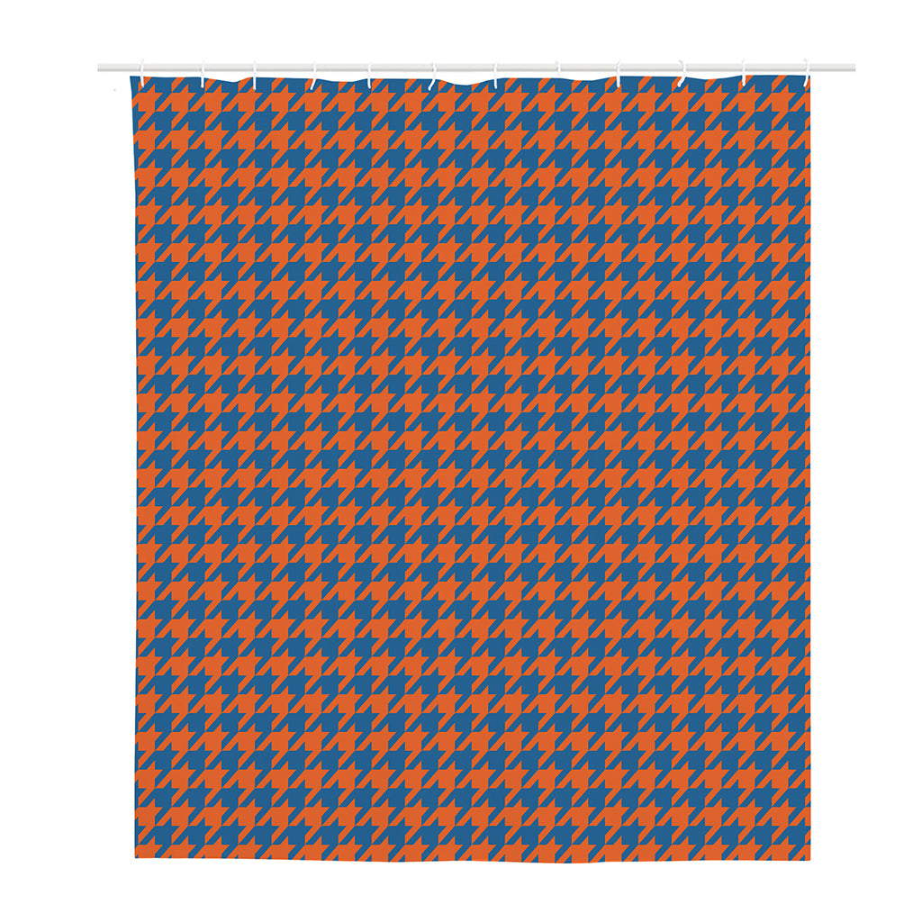 Orange And Blue Houndstooth Print Polyester Shower Curtain