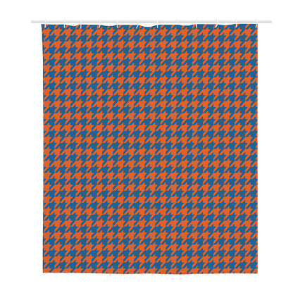 Orange And Blue Houndstooth Print Polyester Shower Curtain