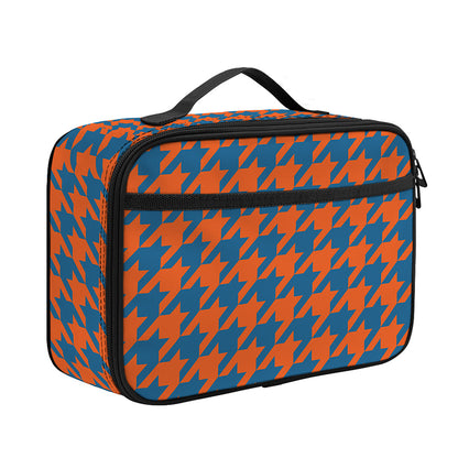 Orange And Blue Houndstooth Print Portable Lunch Bag