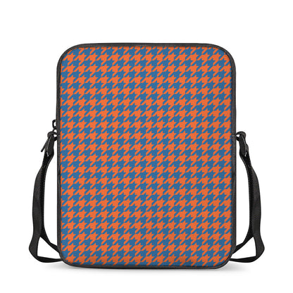 Orange And Blue Houndstooth Print Rectangular Crossbody Bag