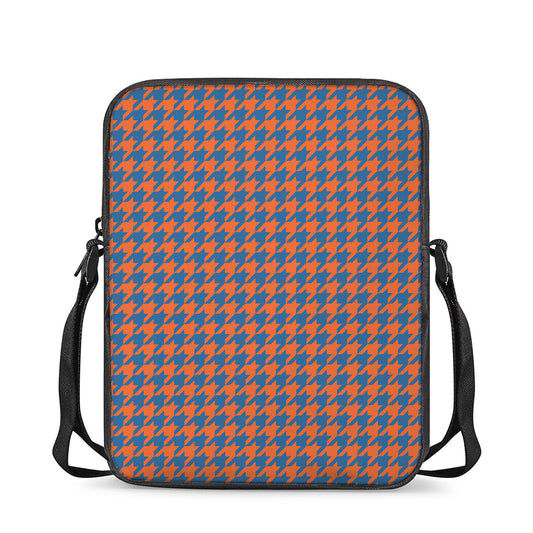 Orange And Blue Houndstooth Print Rectangular Crossbody Bag