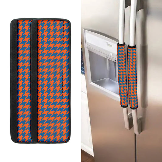 Orange And Blue Houndstooth Print Refrigerator Handle Covers