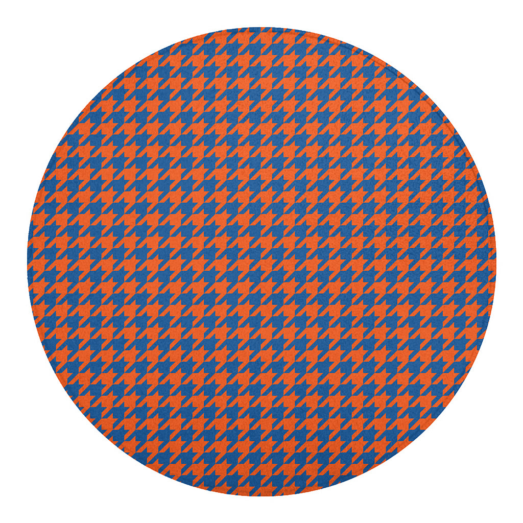 Orange And Blue Houndstooth Print Round Blanket